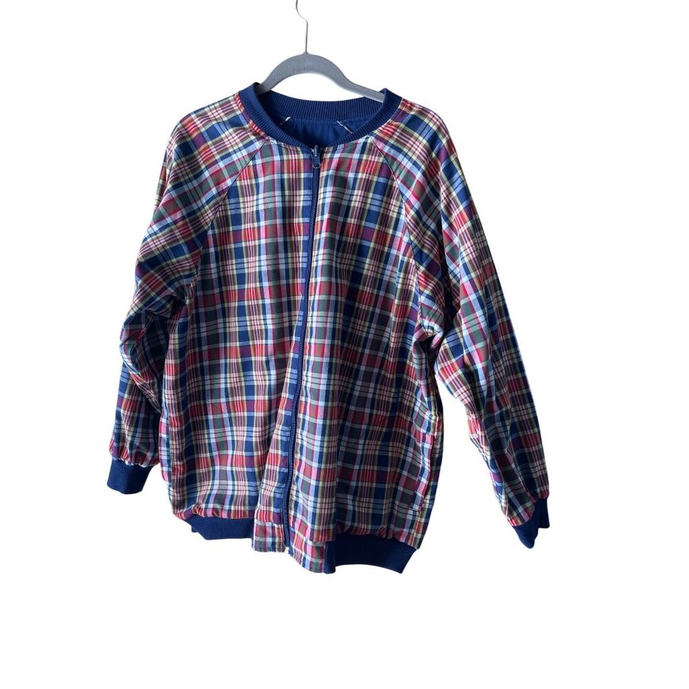 Blast Vintage Mens Jacket Size XL Multicolor Reversible Plaid Bomber Rare